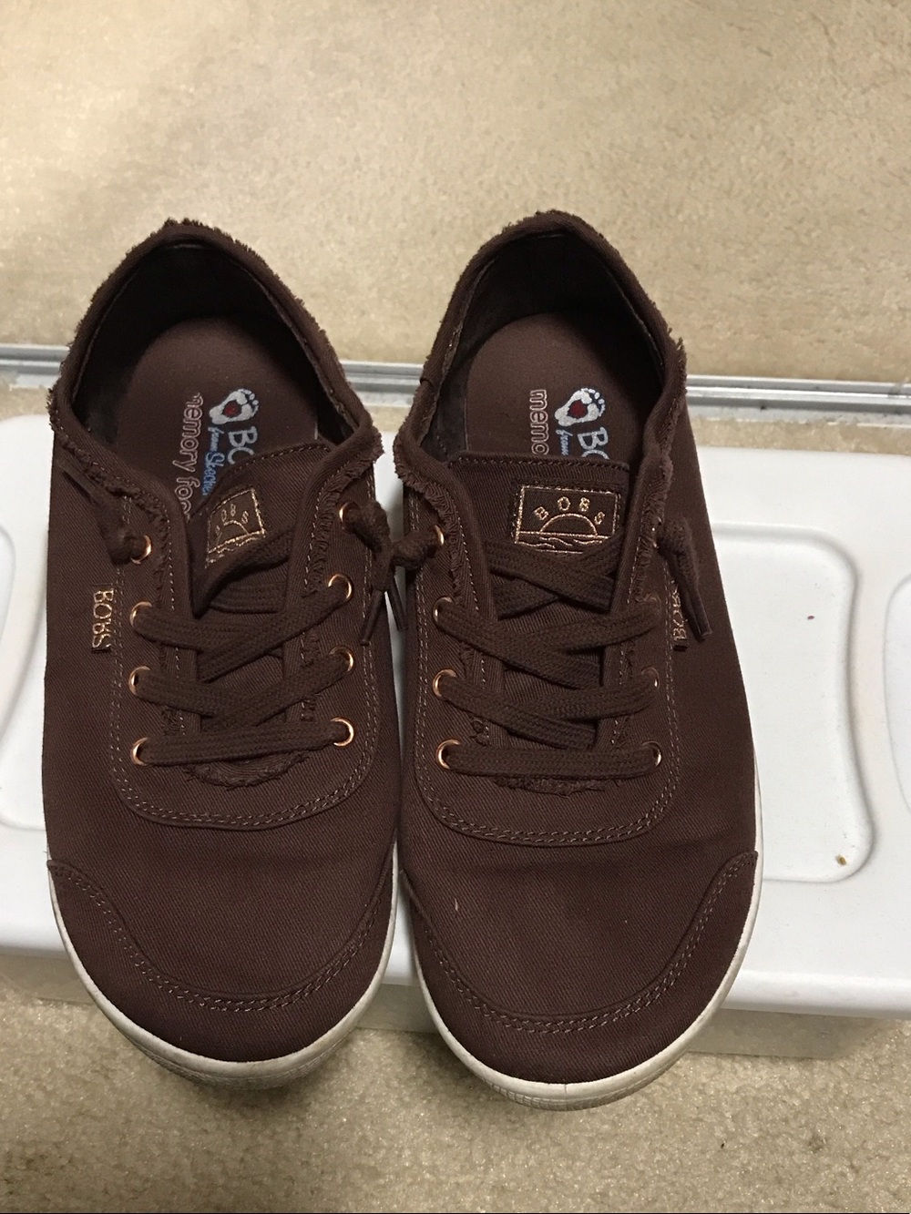 Skechers BOBS Women's Canvas Lace-Up Sneakers in Brown